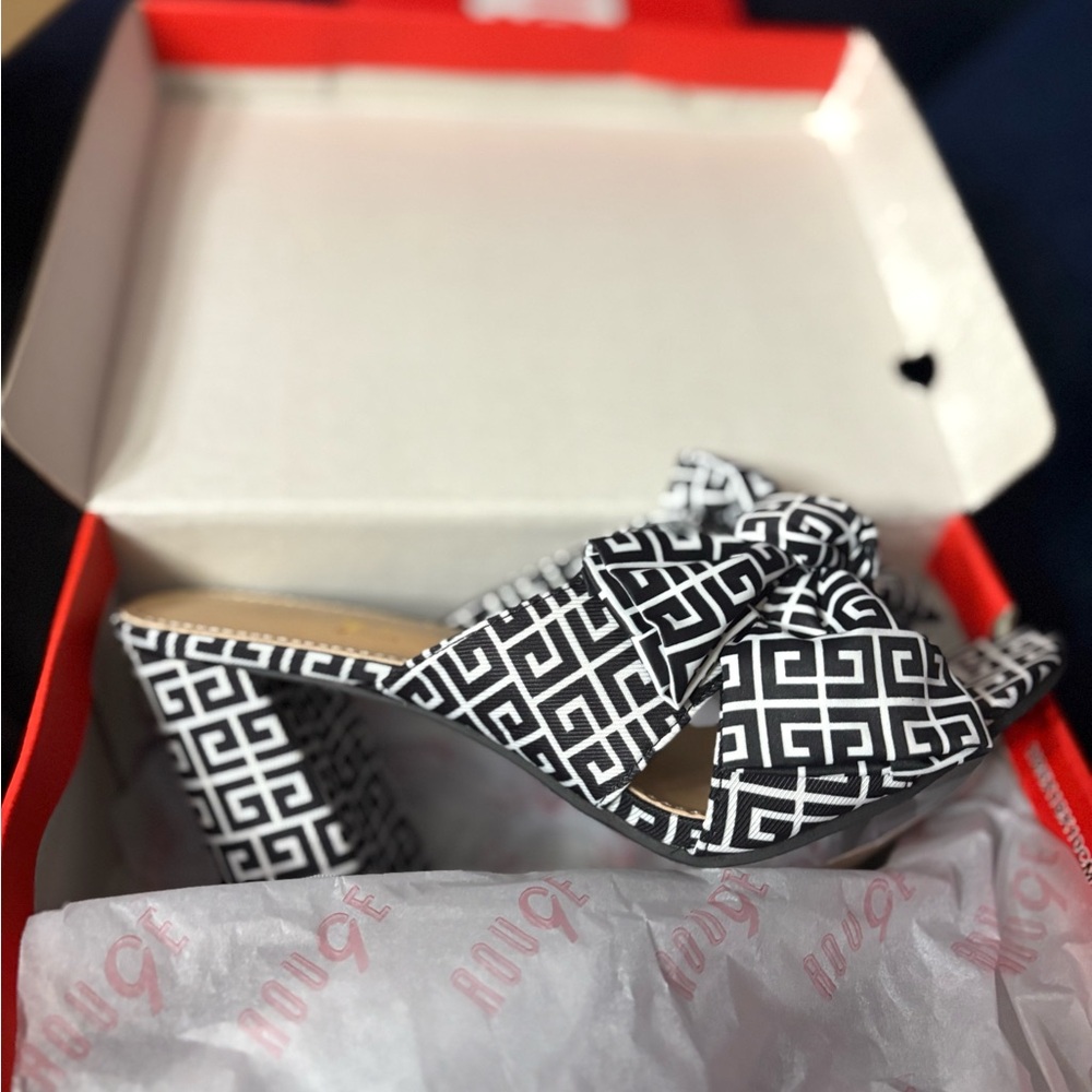 Black and White Geometric Heeled Sandals